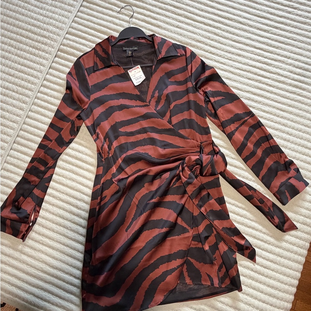 House of Harlow 1960 Brown and Black Zebra Wrap Mini Dress